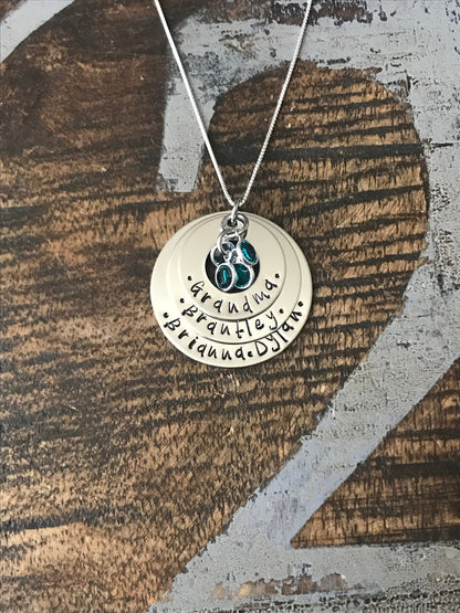 Personalized Necklace Mothers Day Gift Customized Washer Necklace Birthstone Necklace Grandma Necklace Handstamped Necklace Mom Necklace