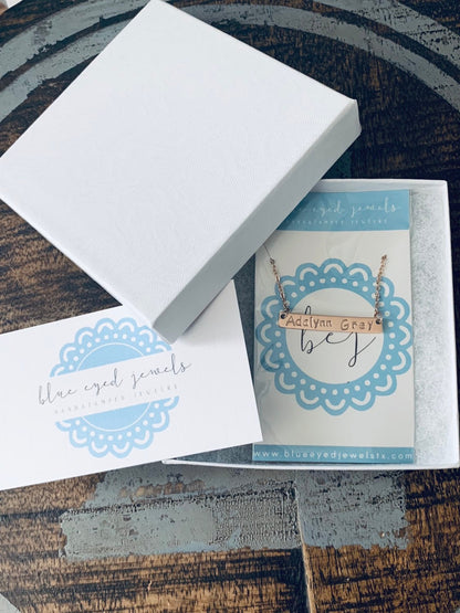 Name Necklace Rose Gold Necklace Bridesmaids Necklace Rose Gold Bar Necklace Initial Necklace Personalized Bar Necklace Engraved Necklace