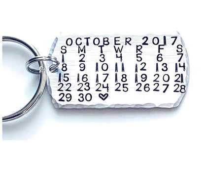 Calendar Keychain Date Keychain Calendar Gift Anniversary Gift Handstamped Calendar Handstamped Keychain Custom Keychain Dogtag Keychain