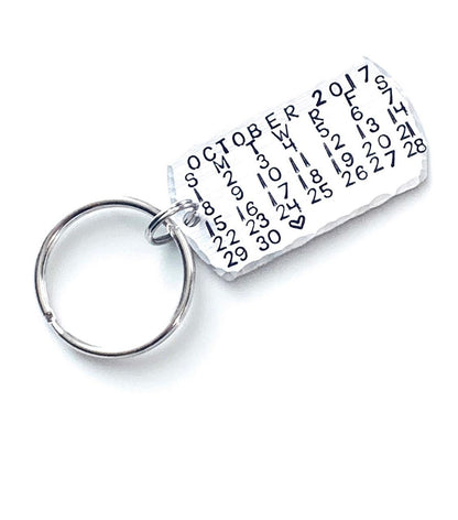Calendar Keychain Date Keychain Calendar Gift Anniversary Gift Handstamped Calendar Handstamped Keychain Custom Keychain Dogtag Keychain