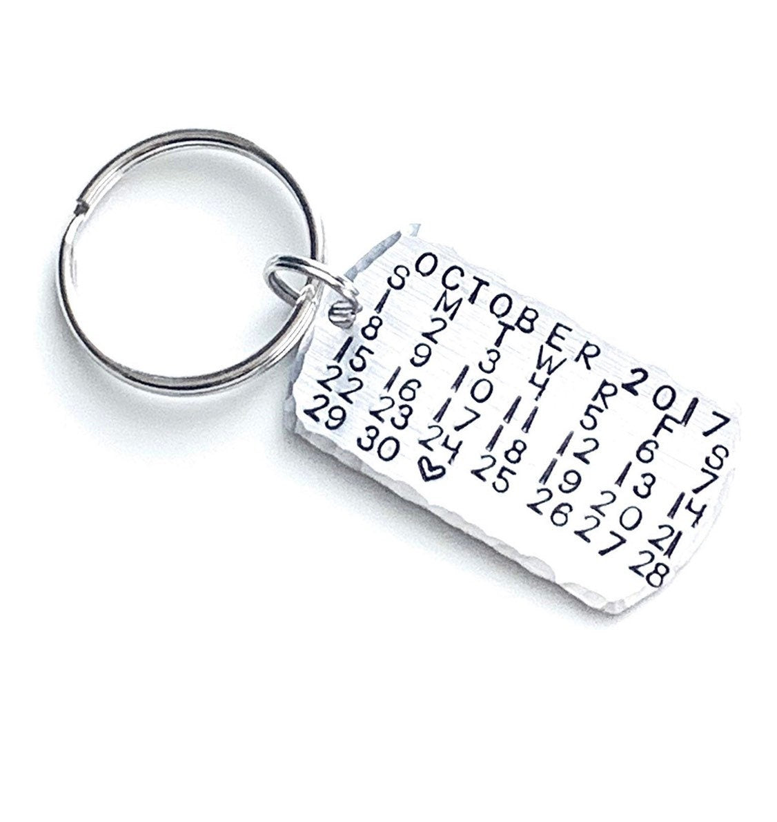 Calendar Keychain Date Keychain Calendar Gift Anniversary Gift Handstamped Calendar Handstamped Keychain Custom Keychain Dogtag Keychain