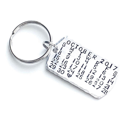 Calendar Keychain Date Keychain Calendar Gift Anniversary Gift Handstamped Calendar Handstamped Keychain Custom Keychain Dogtag Keychain