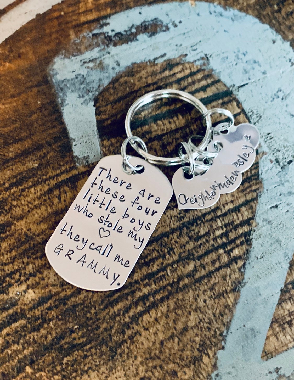 These Boys Stole My Heart Keychain Grammy Keychain Handstamped Keychain Gift for New Grandma Keychain This boy Stole my Heart