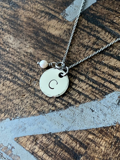 Tiny Initial Necklace Silver Letter Necklace Layering Charm Necklace Bridesmaid Jewelry Gift for Mom Initial Jewelry with Pearl Dangle