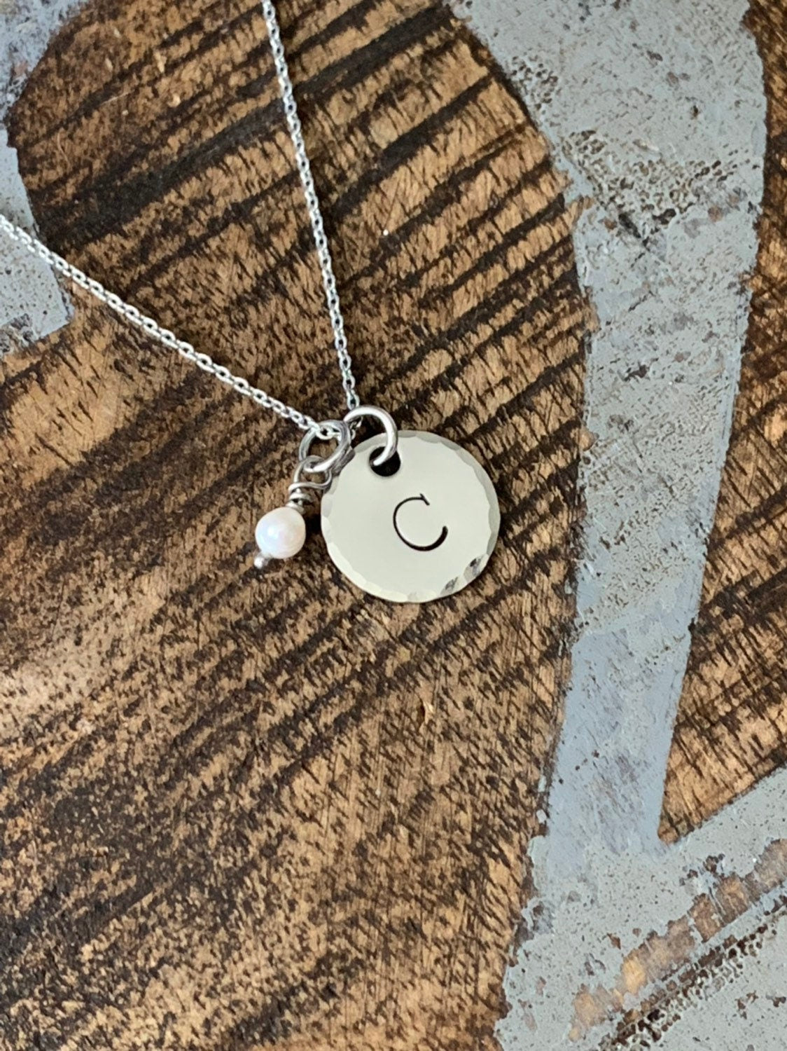 Tiny Initial Necklace Silver Letter Necklace Layering Charm Necklace Bridesmaid Jewelry Gift for Mom Initial Jewelry with Pearl Dangle