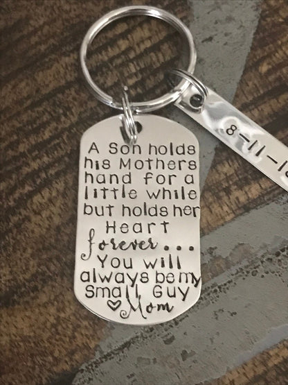 Gift to Son from Mom Special Message Keychain Handstamped Keychain Personalized Keychain Custom Keychain Silver Keychain Gift Keychain