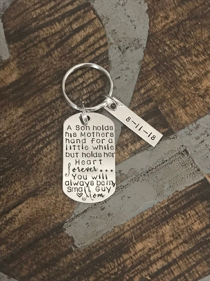 Gift to Son from Mom Special Message Keychain Handstamped Keychain Personalized Keychain Custom Keychain Silver Keychain Gift Keychain