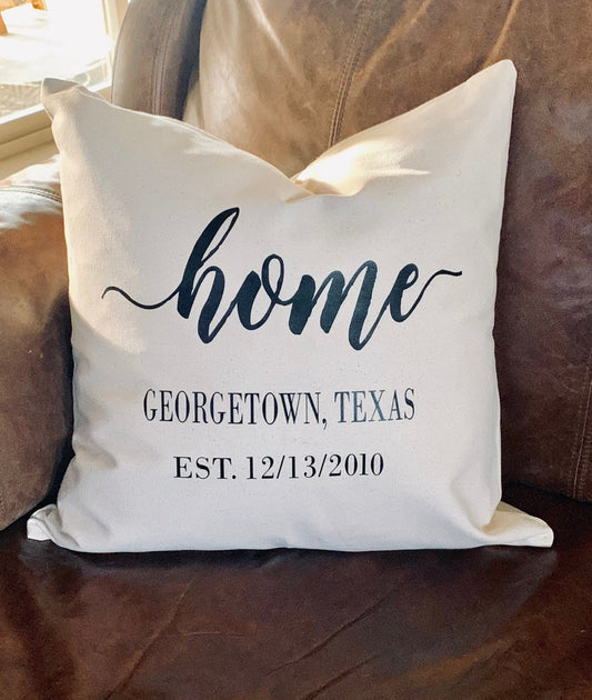 Personalized Home Pillow Cover: New Home, Established Date, Couples Gift