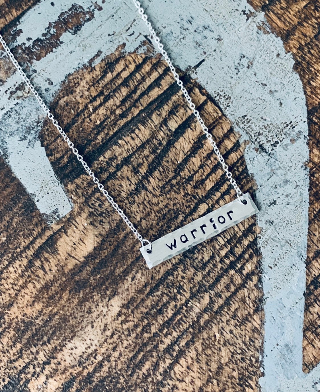 Semicolon Necklace Warrior Necklace Mental Health Necklace Bar Necklace Handstamped Jewelry Depression and Addiction Gift