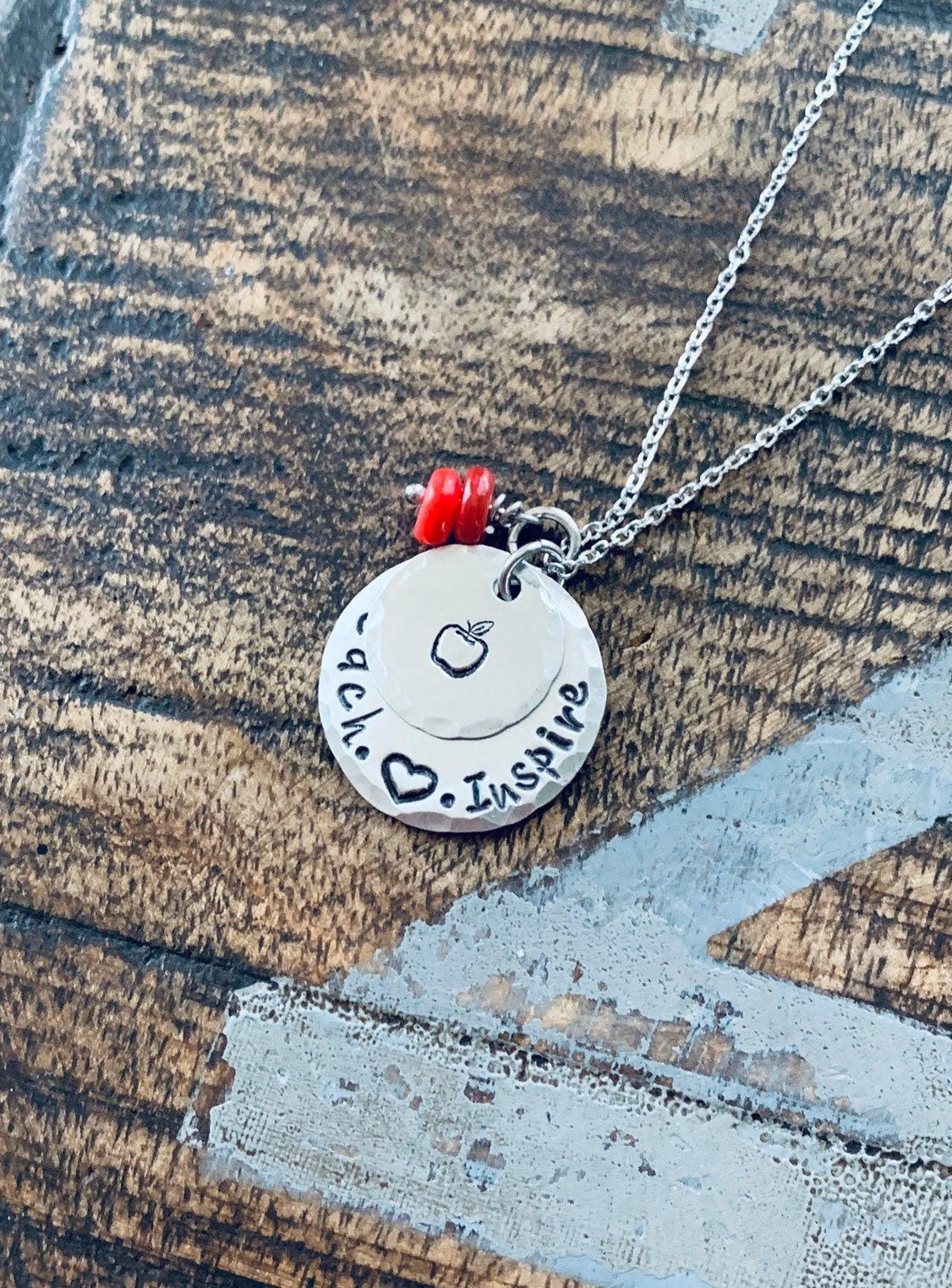 Teacher Necklace Teach Love Inspire Necklacr Gift for Teacher Teacher Gift Teacher Jewelry Handstamped Necklace Inspirational