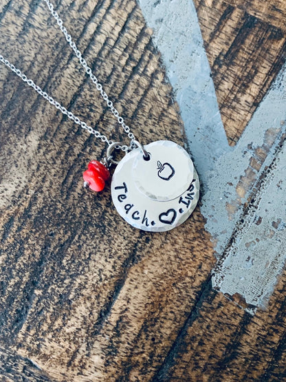 Teacher Necklace Teach Love Inspire Necklacr Gift for Teacher Teacher Gift Teacher Jewelry Handstamped Necklace Inspirational