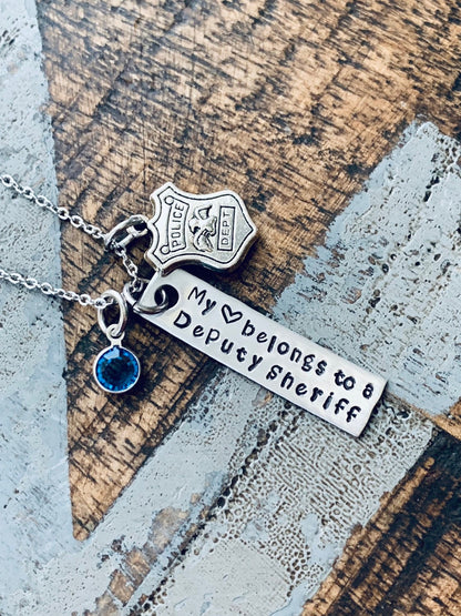 Deputy Sheriff Necklace Deputy Sheriff Wife Police Badge Law Enforcement Gift Deputy Sheriff Mom Law Enforcement Necklace My Heart Belongs
