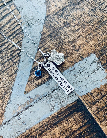 Deputy Sheriff Necklace Deputy Sheriff Wife Police Badge Law Enforcement Gift Deputy Sheriff Mom Law Enforcement Necklace My Heart Belongs