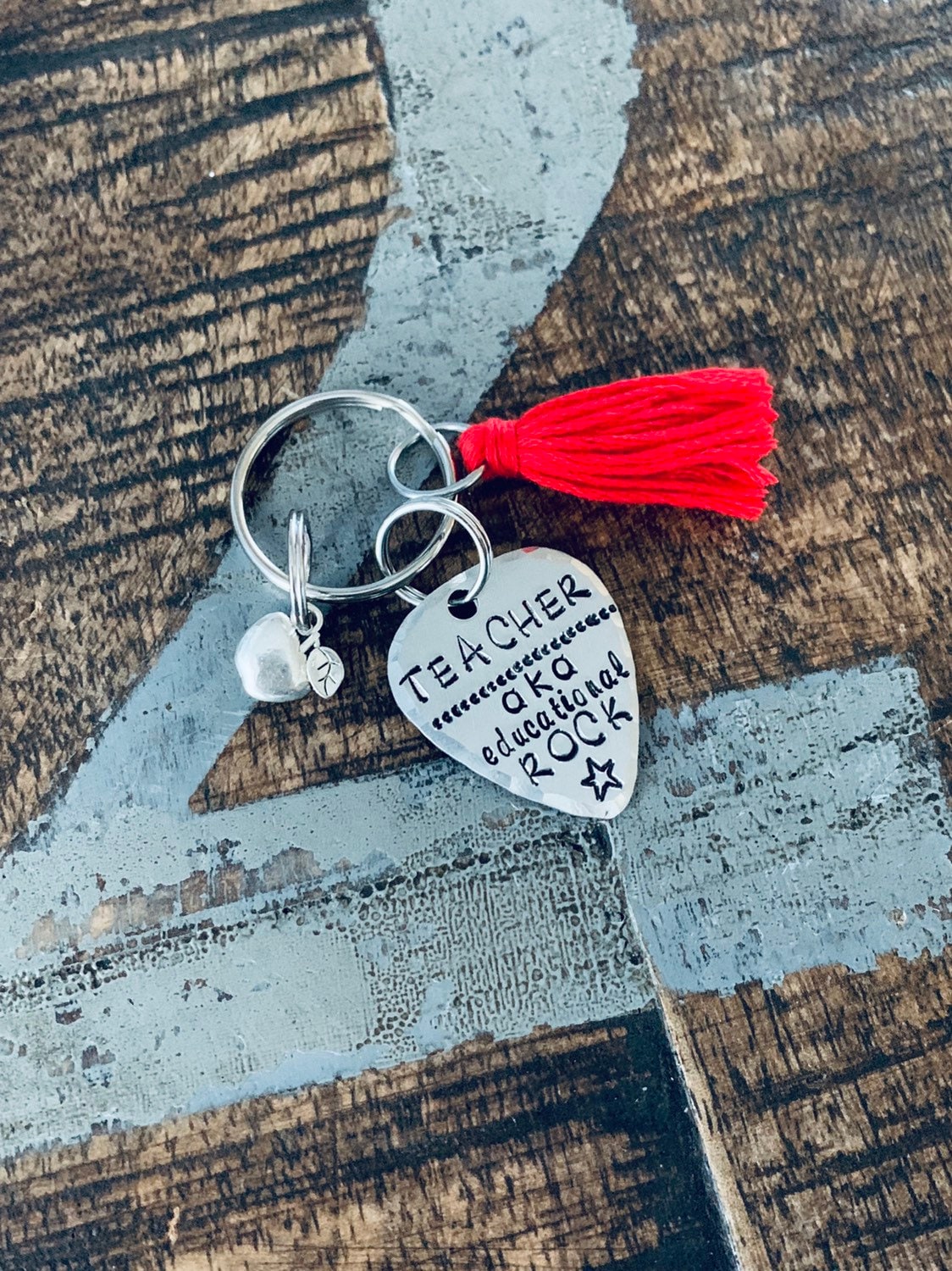 Educational Rockstar keychain Gift for Teacher Teacher Appreciation big heart keychain End of Year Gift Teacher Gift guitar pick keychain