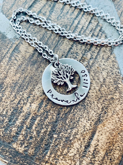 Proverbs 11:30 Necklace Christian necklace family tree jewelry Handstamped necklace Christening gift Baptism Jewelry