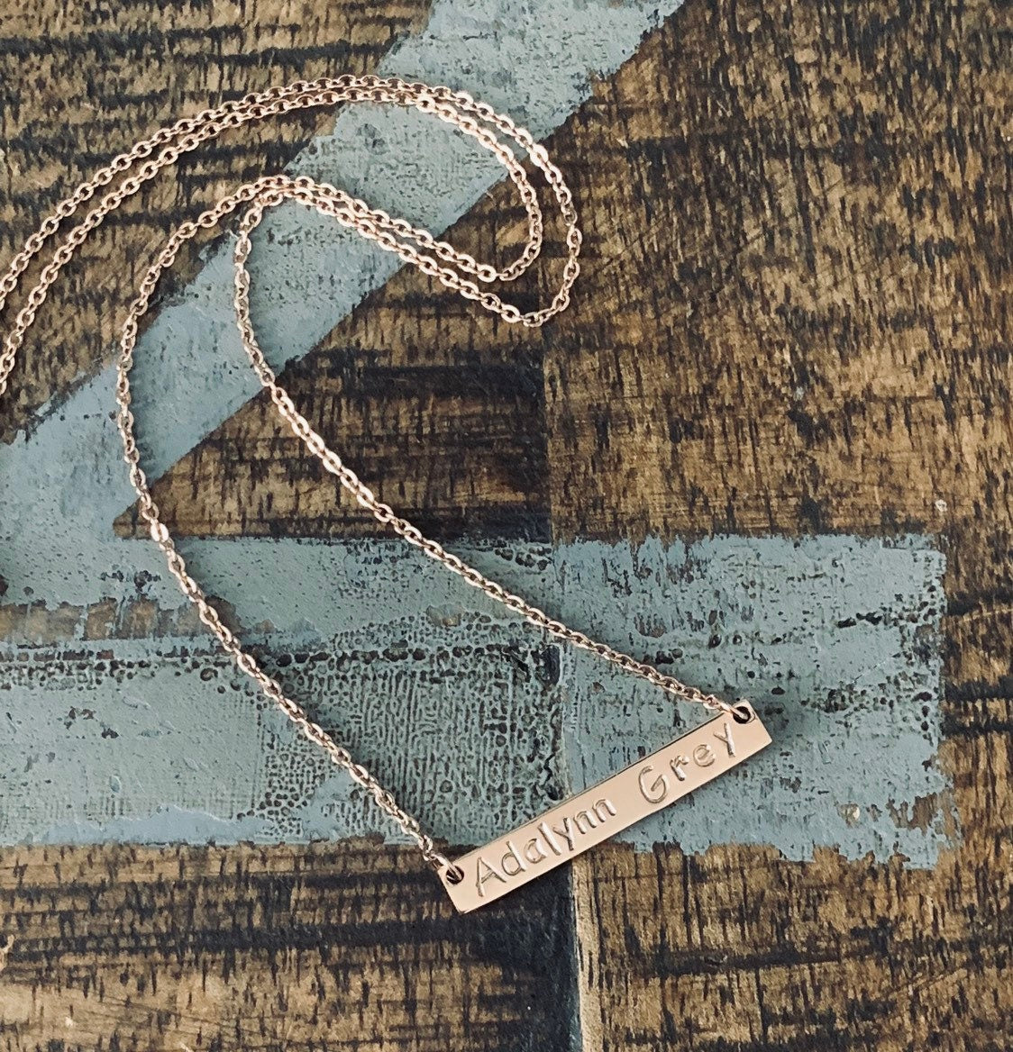 Name Necklace Rose Gold Necklace Bridesmaids Necklace Rose Gold Bar Necklace Initial Necklace Personalized Bar Necklace Engraved Necklace