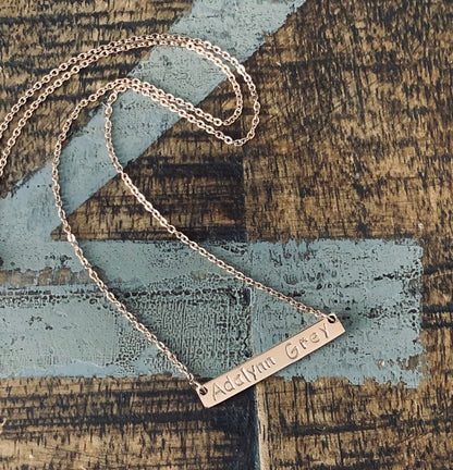 Name Necklace Rose Gold Necklace Bridesmaids Necklace Rose Gold Bar Necklace Initial Necklace Personalized Bar Necklace Engraved Necklace