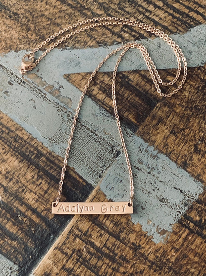 Name Necklace Rose Gold Necklace Bridesmaids Necklace Rose Gold Bar Necklace Initial Necklace Personalized Bar Necklace Engraved Necklace