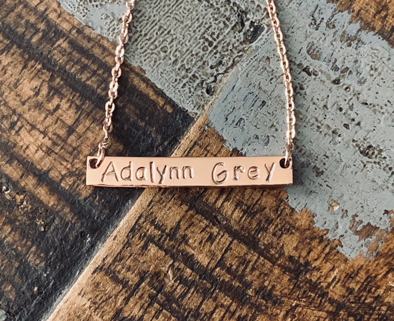 Name Necklace Rose Gold Necklace Bridesmaids Necklace Rose Gold Bar Necklace Initial Necklace Personalized Bar Necklace Engraved Necklace