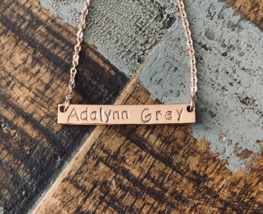 Name Necklace Rose Gold Necklace Bridesmaids Necklace Rose Gold Bar Necklace Initial Necklace Personalized Bar Necklace Engraved Necklace