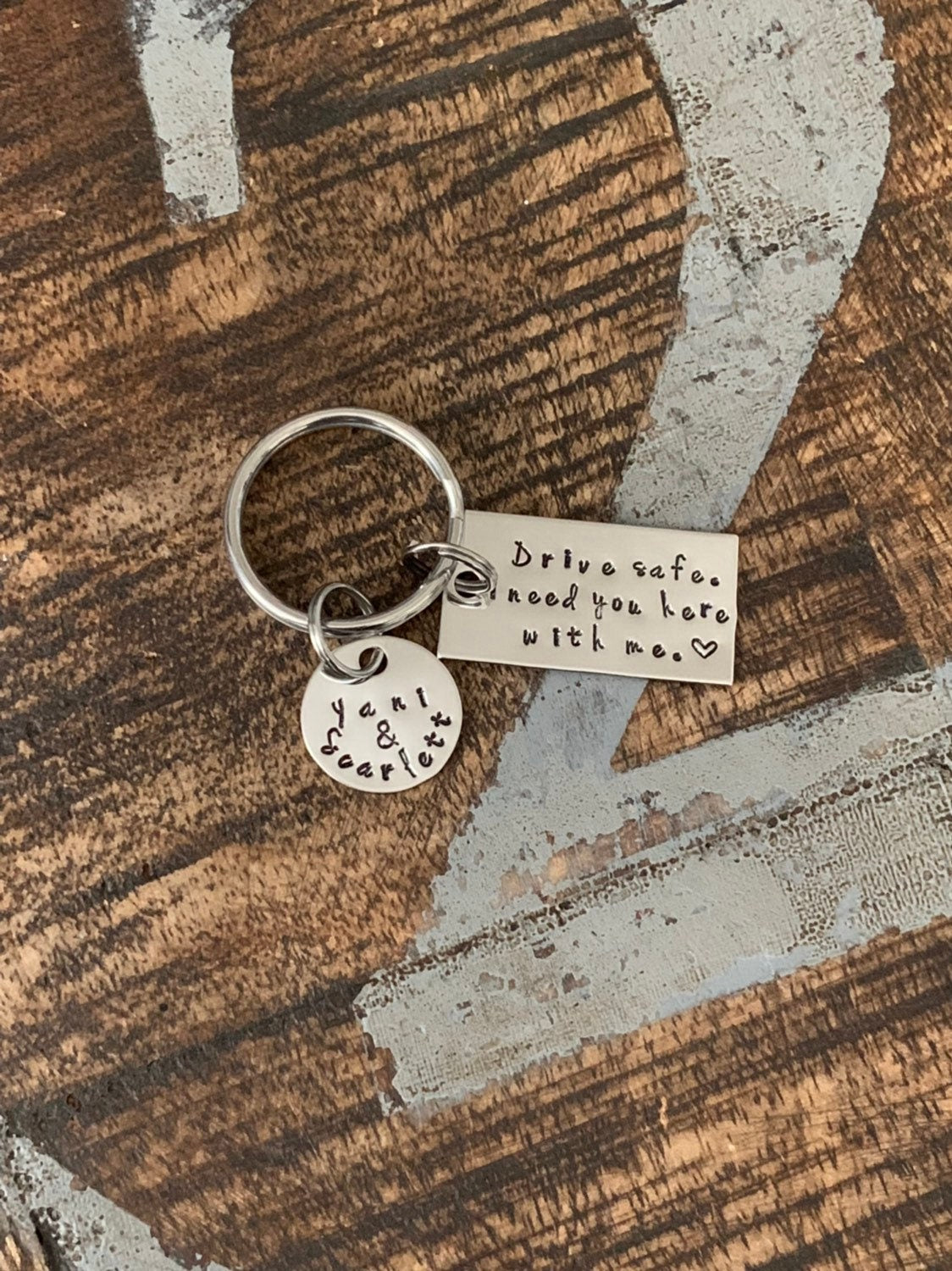 Drive Safe I Need You Here With Me Hand Stamped Keychain Drive Safe Keychain Trucker Gift Husband Gift Sweet 16 Gift New Driver Keychain
