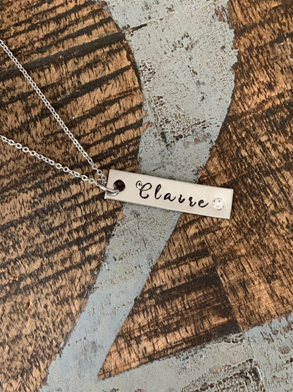 Silver Bar Necklace Birthstone Necklace Custom Name Bar Nameplate Necklace Personalized Bar Layering Bar Horizontal Skinny Name Necklace