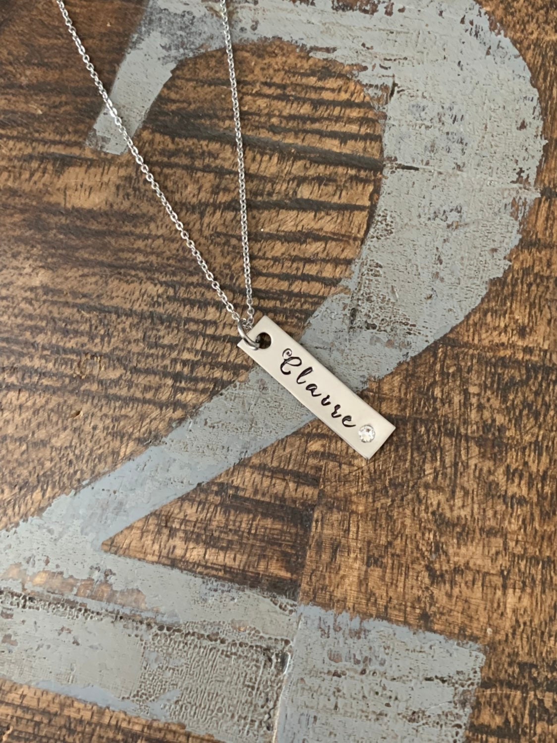 Silver Bar Necklace Birthstone Necklace Custom Name Bar Nameplate Necklace Personalized Bar Layering Bar Horizontal Skinny Name Necklace