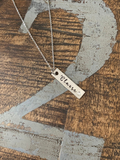 Silver Bar Necklace Birthstone Necklace Custom Name Bar Nameplate Necklace Personalized Bar Layering Bar Horizontal Skinny Name Necklace