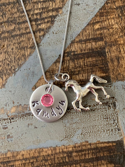 Girls Horse Necklace Horse Jewelry Name  Necklace Horse Lover Gift Birthday Necklace Girls Christmas Gift