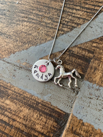 Girls Horse Necklace Horse Jewelry Name  Necklace Horse Lover Gift Birthday Necklace Girls Christmas Gift
