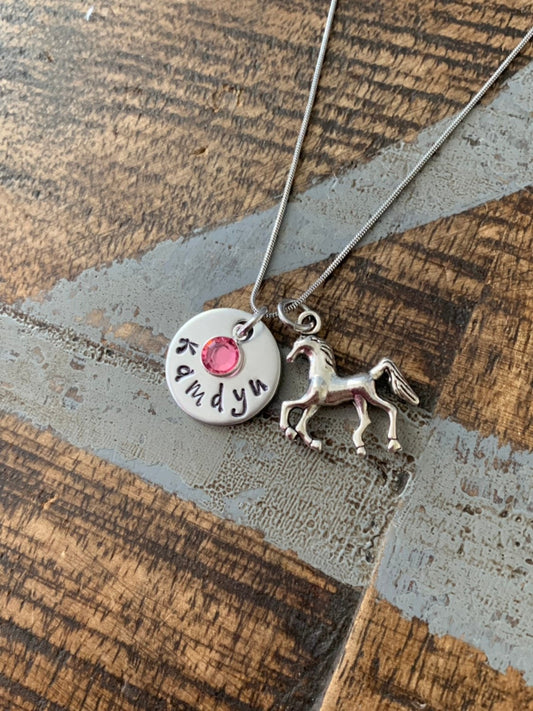 Girls Horse Necklace Horse Jewelry Name  Necklace Horse Lover Gift Birthday Necklace Girls Christmas Gift