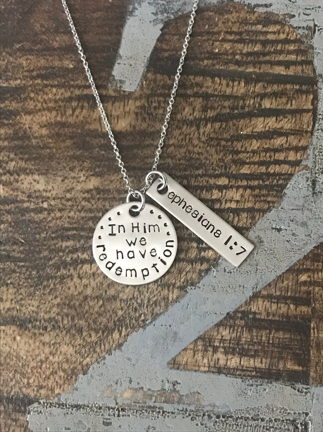 Esphesians 1:7 In Him We Have Redemption Christian Jewelry Scripture Necklace Christian Necklace Psalm Jewelry Psalm Necklace Faith