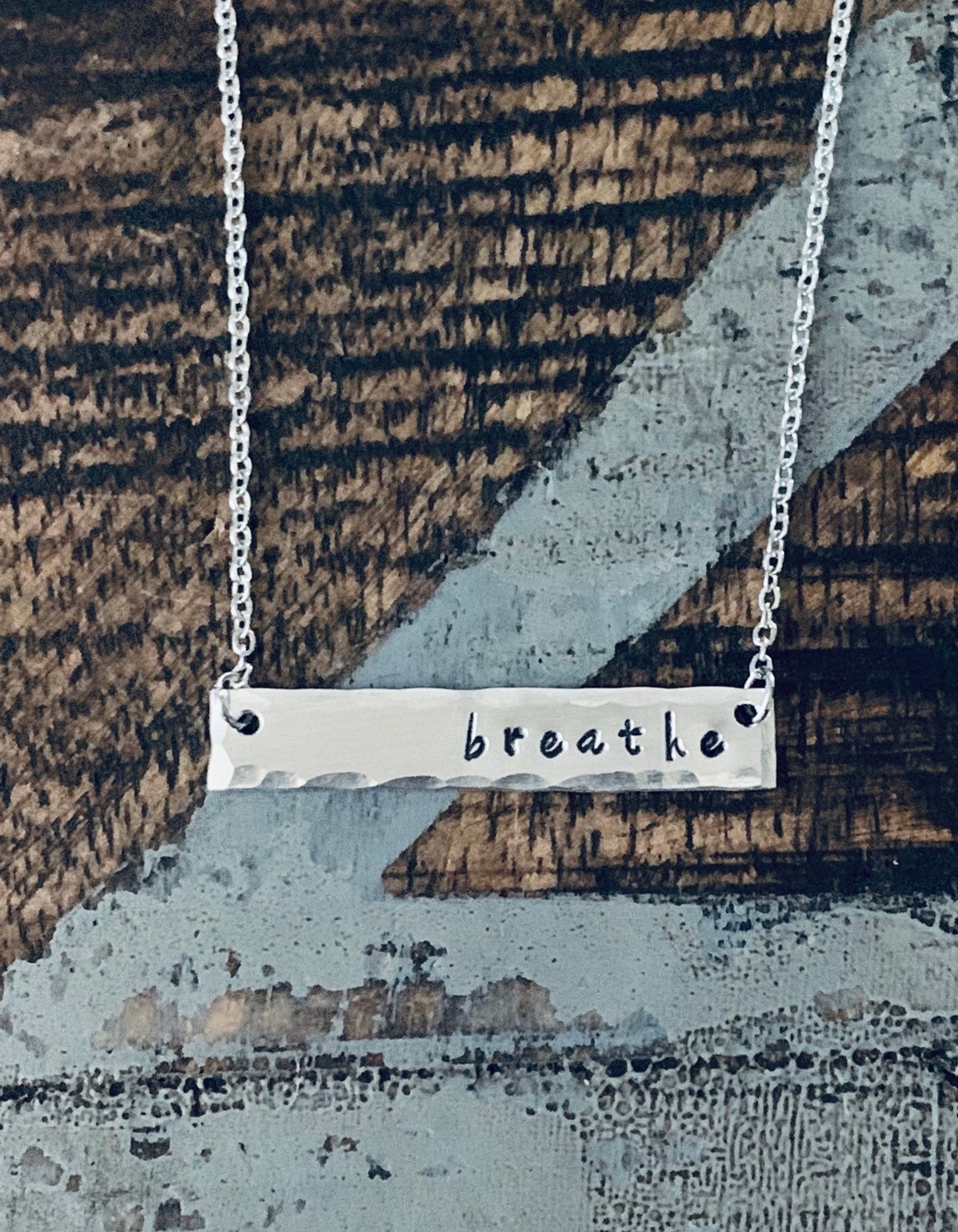 Breathe Bar Necklace Inspirational Jewelry Hand Stamped Necklace Simple Layering Necklace Breathe Necklace
