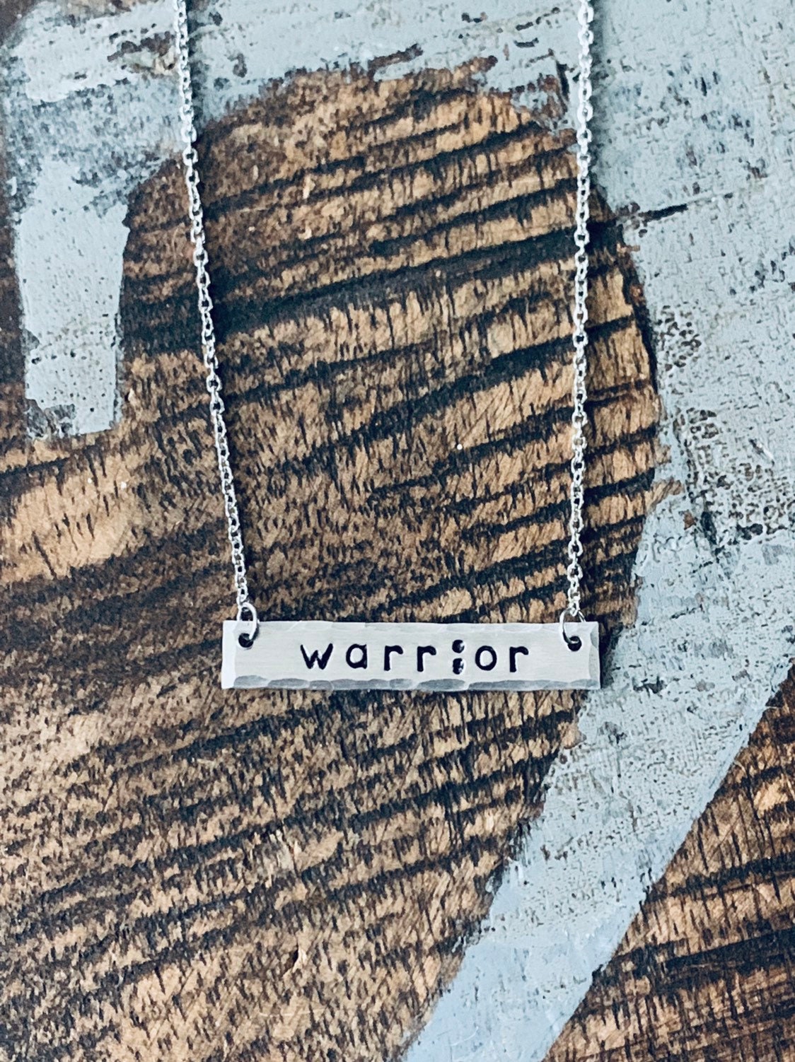 Semicolon Necklace Warrior Necklace Mental Health Necklace Bar Necklace Handstamped Jewelry Depression and Addiction Gift