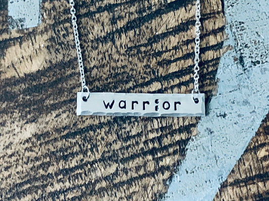 Semicolon Necklace Warrior Necklace Mental Health Necklace Bar Necklace Handstamped Jewelry Depression and Addiction Gift