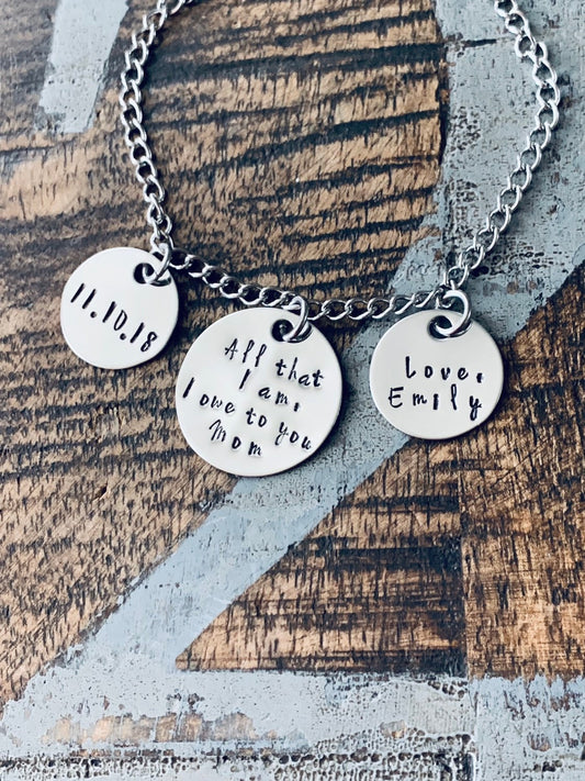 Mom Bracelet Gift for Mom Handstamped Charm Bracelet Mother of the Bride Bracelet Personalized Bracelet Quote Bracelet Mother Daughter Gift