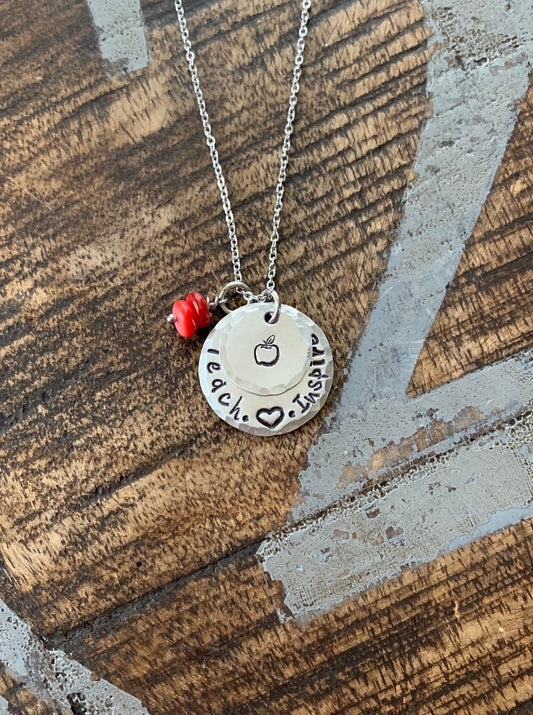 Teacher Necklace Teach Love Inspire Necklacr Gift for Teacher Teacher Gift Teacher Jewelry Handstamped Necklace Inspirational