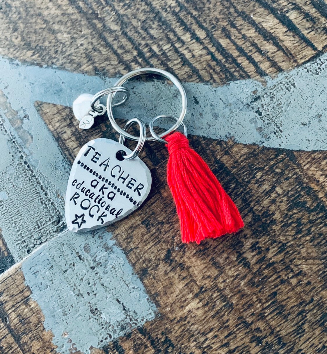 Educational Rockstar keychain Gift for Teacher Teacher Appreciation big heart keychain End of Year Gift Teacher Gift guitar pick keychain