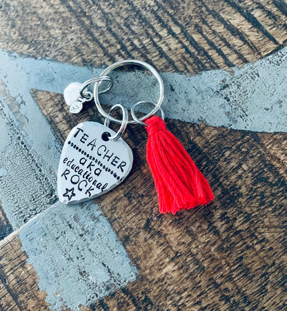 Educational Rockstar keychain Gift for Teacher Teacher Appreciation big heart keychain End of Year Gift Teacher Gift guitar pick keychain