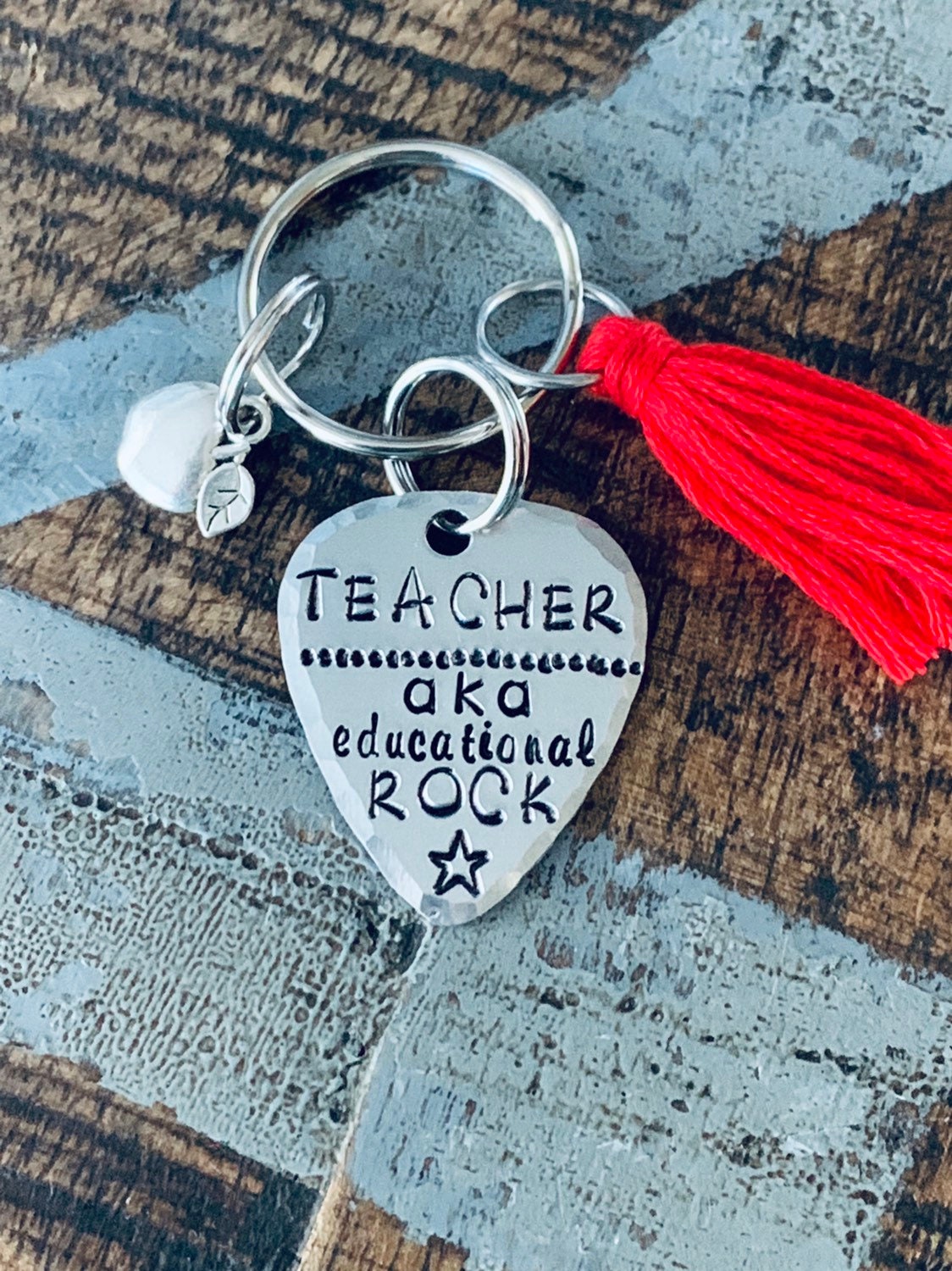 Educational Rockstar keychain Gift for Teacher Teacher Appreciation big heart keychain End of Year Gift Teacher Gift guitar pick keychain