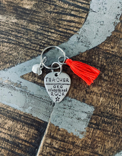 Educational Rockstar keychain Gift for Teacher Teacher Appreciation big heart keychain End of Year Gift Teacher Gift guitar pick keychain