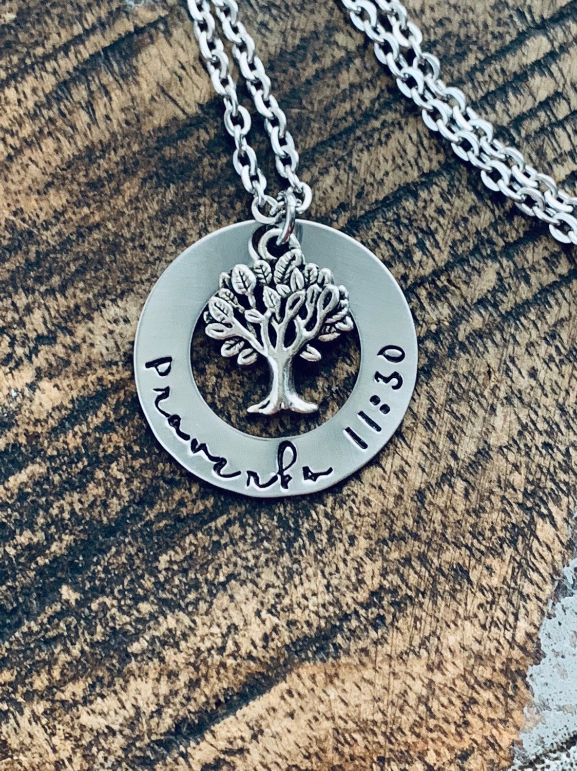 Proverbs 11:30 Necklace Christian necklace family tree jewelry Handstamped necklace Christening gift Baptism Jewelry
