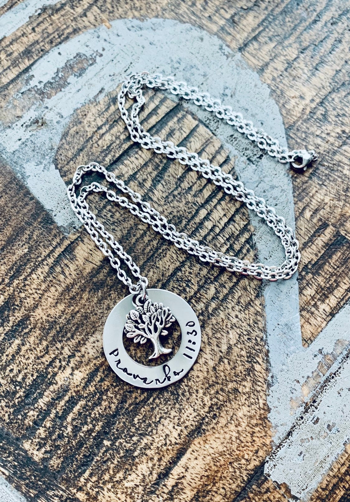 Proverbs 11:30 Necklace Christian necklace family tree jewelry Handstamped necklace Christening gift Baptism Jewelry