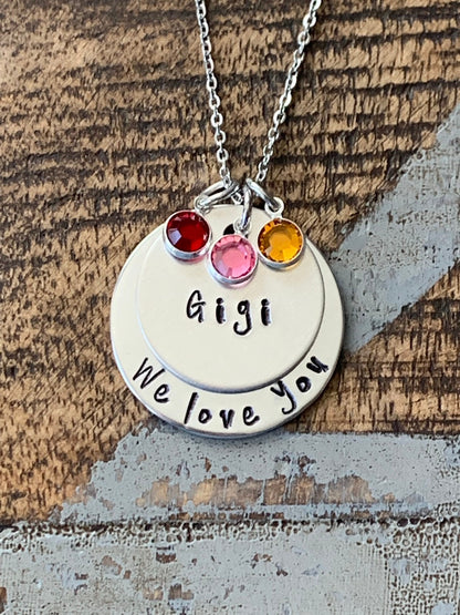 Gigi Necklace Personalized with Birthmonths Birthstones Gift for Mom Gift for Grandma Handmade Jewelry Grandma Necklace Gigi Jewelry
