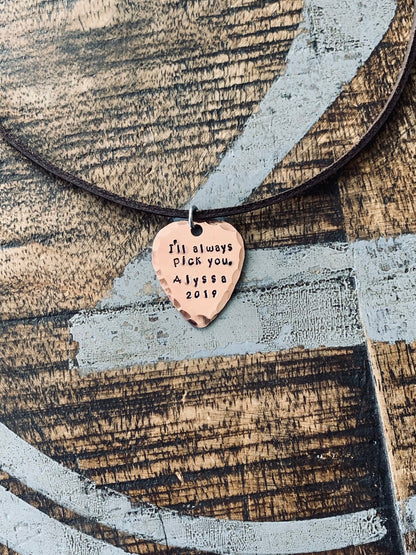 Ill always pick you Guitar Pick Necklace Birthday Gift For Guitarist Personalized Guitar Pick Gift For Guitar Player Personalized Jewelry
