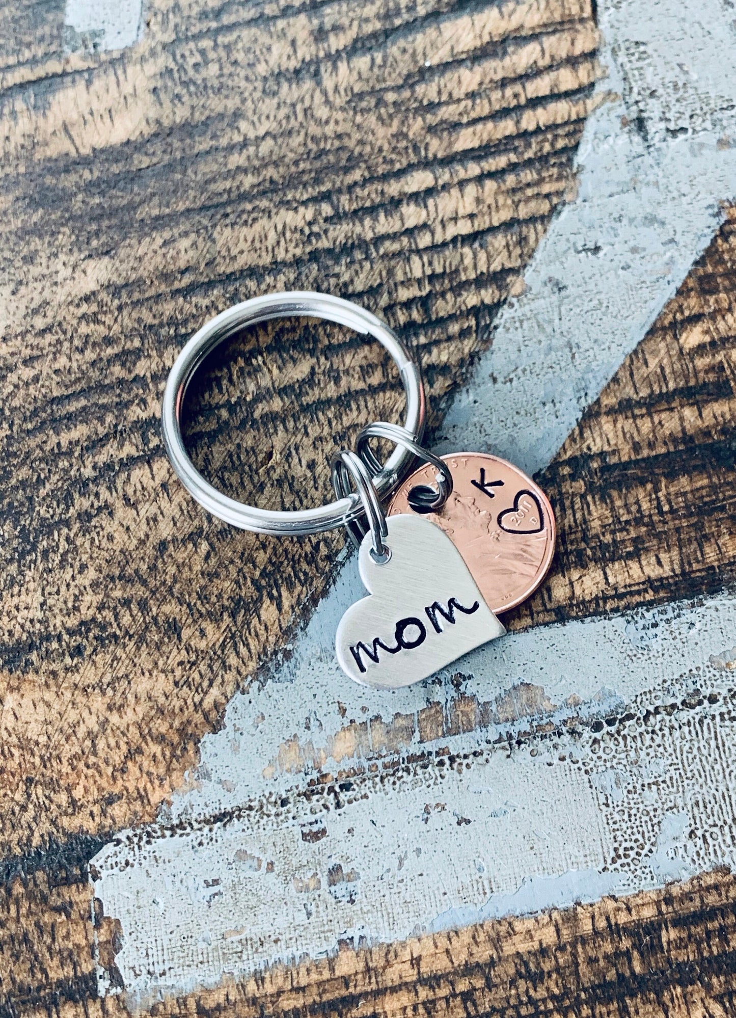 Mom Penny Keychain Personalized Keychain with Year and initials Mom Gift Nana Keychain Mimi Gift Custom Pennies Hand Stamped Penny Keychain