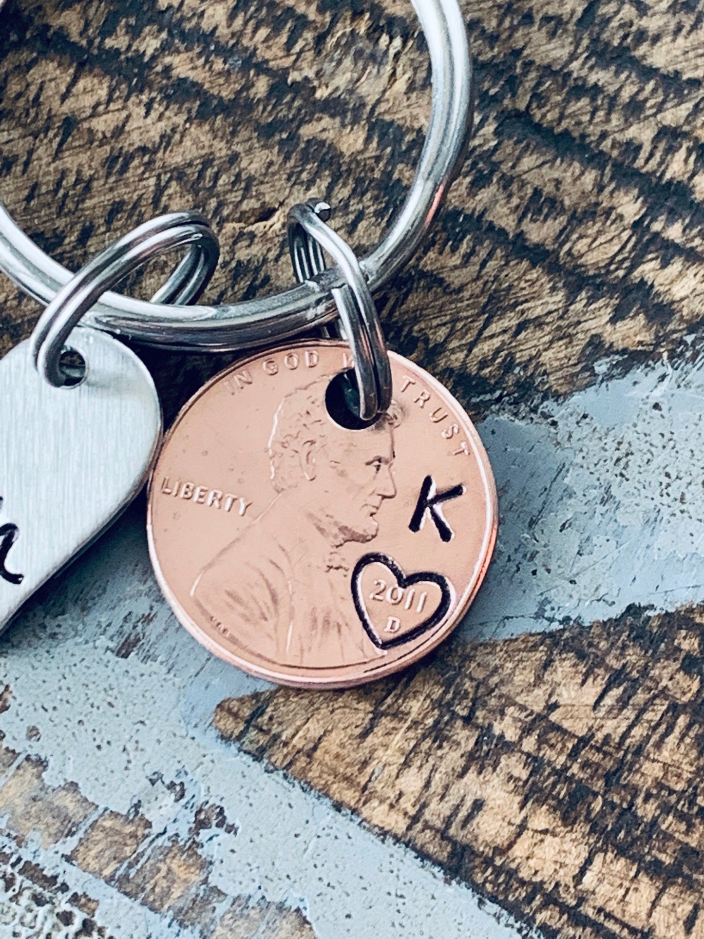 Mom Penny Keychain Personalized Keychain with Year and initials Mom Gift Nana Keychain Mimi Gift Custom Pennies Hand Stamped Penny Keychain