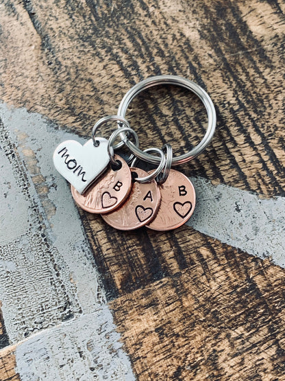Mom Penny Keychain Personalized Keychain with Year and initials Mom Gift Nana Keychain Mimi Gift Custom Pennies Hand Stamped Penny Keychain