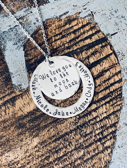 Mom Necklace Mothers Day Gift Love you to the Moon Necklace Handstamped Necklace Personalize Jewelry Quote Necklace Grandma Necklace