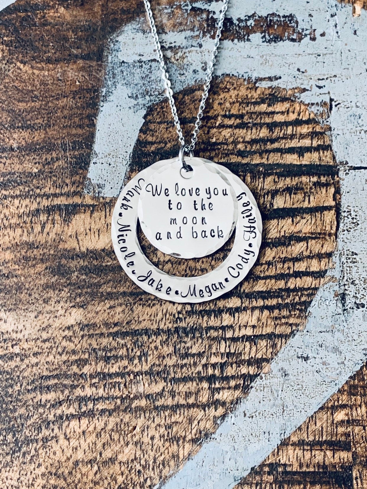 Mom Necklace Mothers Day Gift Love you to the Moon Necklace Handstamped Necklace Personalize Jewelry Quote Necklace Grandma Necklace